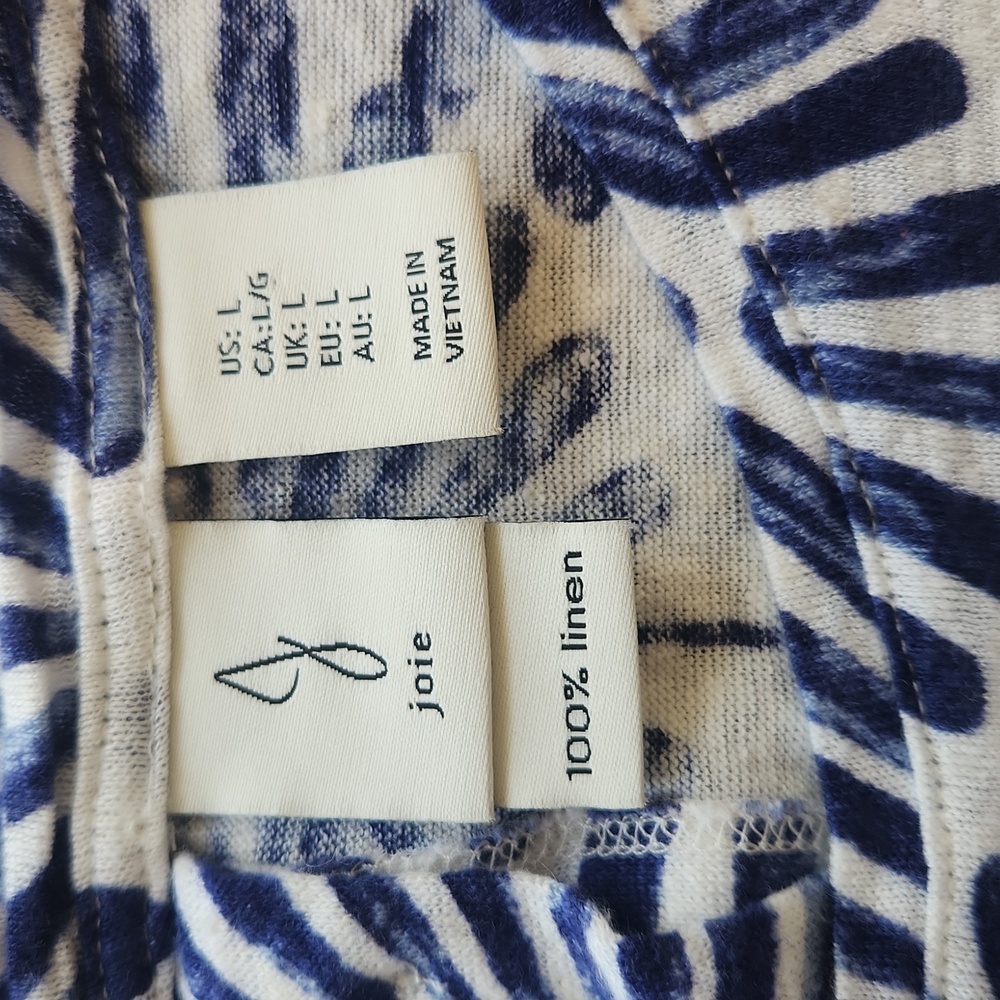 Joie 100% Linen Blouse Cap Sleeve Coastal White Blue L - Picture 5 of 16